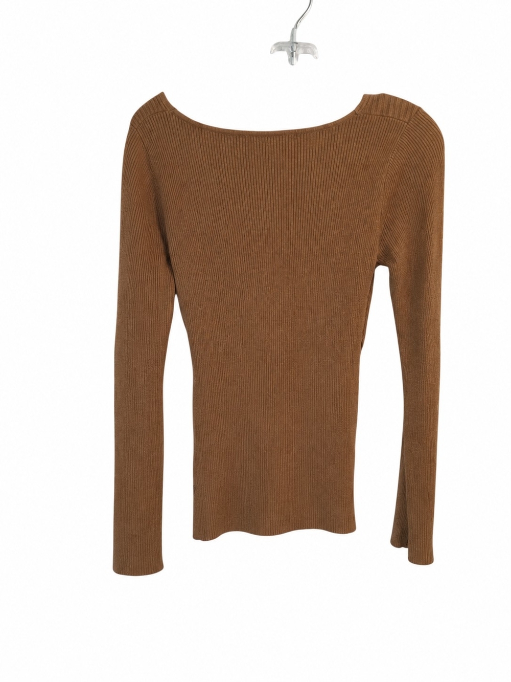 Astr Ribbed Faux Wrap Long Sleeve V Neck Sweater Top In Brown - Picture 4 of 6
